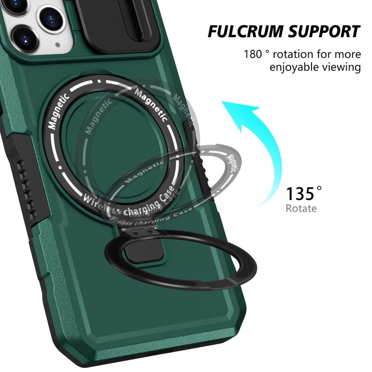 For iPhone 11 Pro Sliding Camshield Magsafe Holder TPU Hybrid PC Phone Case(Deep Green) - iPhone 11 Pro Cases by buy2fix | Online Shopping UK | buy2fix