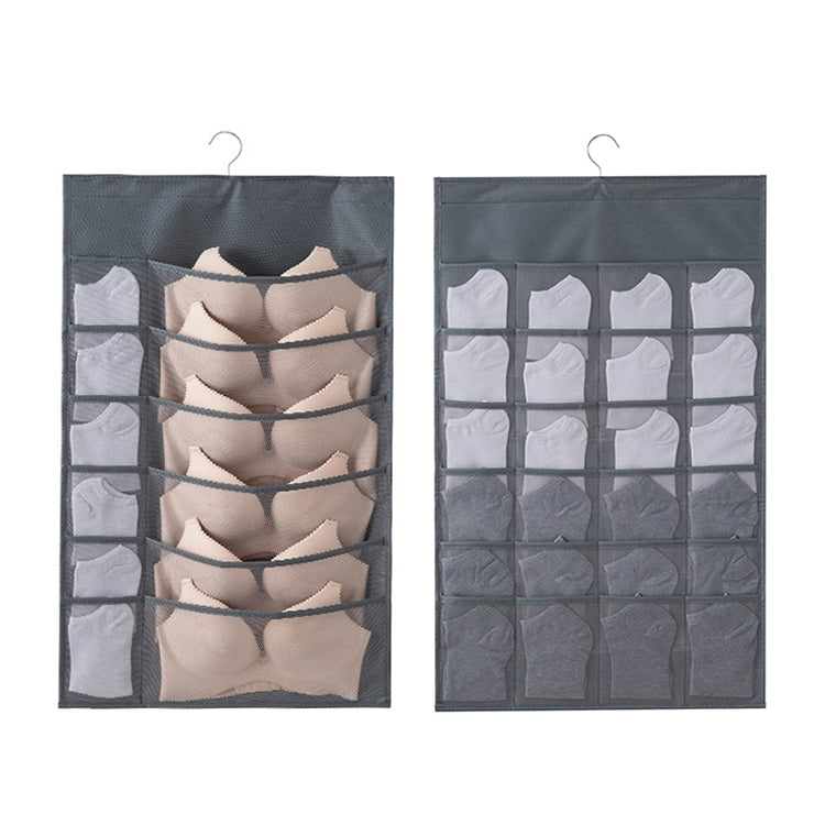12+24 Grids Underwear Storage Bag Non-woven Double-sided Hanging Storage Bag(Grey) - Storage Bags by buy2fix | Online Shopping UK | buy2fix
