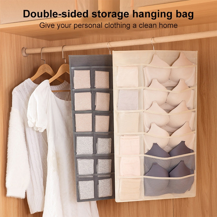 12+24 Grids Underwear Storage Bag Non-woven Double-sided Hanging Storage Bag(Grey) - Storage Bags by buy2fix | Online Shopping UK | buy2fix