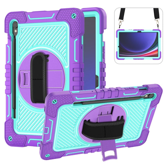 For Samsung Galaxy Tab S9 360 Degree Rotation PC Contrast Silicone Tablet Case(Purple + Mint Green) - Galaxy Tab S9 Cases by buy2fix | Online Shopping UK | buy2fix