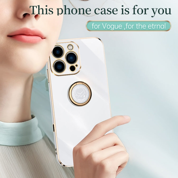 For iPhone 16 Pro XINLI Straight Edge 6D Electroplate TPU Phone Case with Ring Holder(White) - iPhone 16 Pro Cases by XINLI | Online Shopping UK | buy2fix