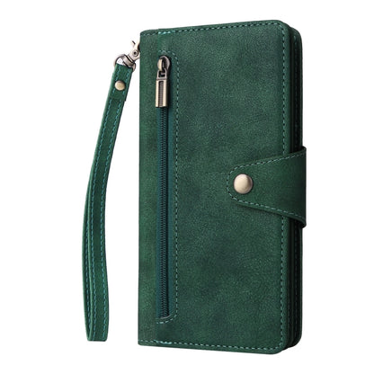 For Google Pixel 8 Rivet Buckle 9 Cards Three Fold Leather Phone Case(Green) - Google Cases by buy2fix | Online Shopping UK | buy2fix