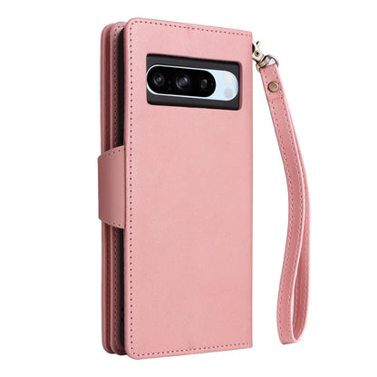 For Google Pixel 8a Rivet Buckle 9 Cards Three Fold Leather Phone Case(Rose Gold) - Google Cases by buy2fix | Online Shopping UK | buy2fix