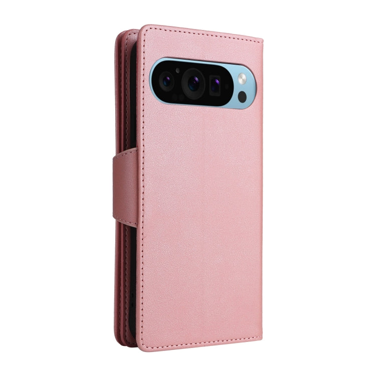 For Google Pixel 9 Rivet Buckle 9 Cards Three Fold Leather Phone Case(Rose Gold) - Google Cases by buy2fix | Online Shopping UK | buy2fix