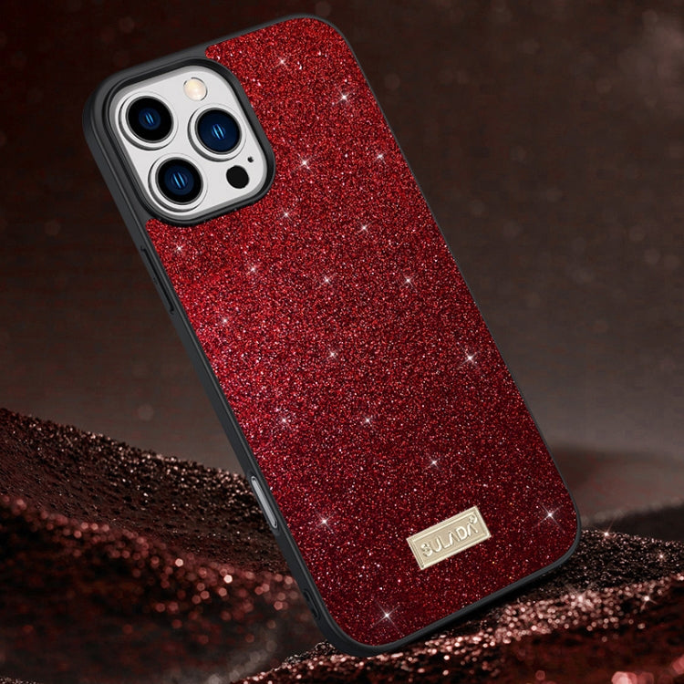 For iPhone 16 Pro Max SULADA Glittery PC Hybrid TPU Handmade Leather Phone Case(Red) - iPhone 16 Pro Max Cases by SULADA | Online Shopping UK | buy2fix