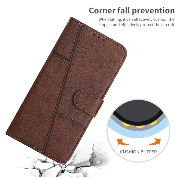 For Motorola Moto G Play 5G 2024/G 5G 2024 Stitching Calf Texture Buckle Leather Phone Case(Brown) - Motorola Cases by buy2fix | Online Shopping UK | buy2fix