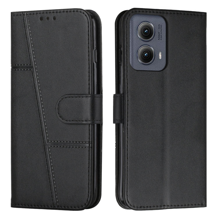 For Motorola Edge 2024 Stitching Calf Texture Buckle Leather Phone Case(Black) - Motorola Cases by buy2fix | Online Shopping UK | buy2fix