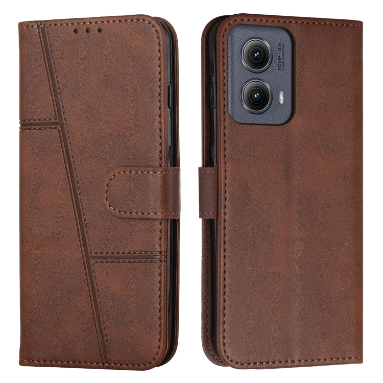 For Motorola Edge 2024 Stitching Calf Texture Buckle Leather Phone Case(Brown) - Motorola Cases by buy2fix | Online Shopping UK | buy2fix