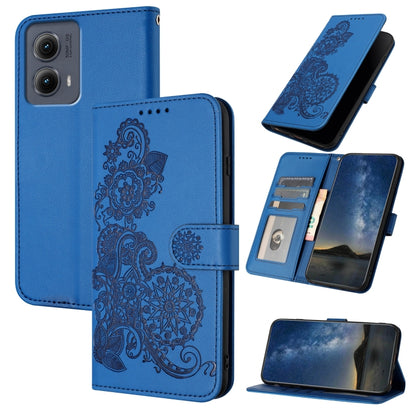 For Motorola Edge 5G 2024 Datura Flower Embossed Flip Leather Phone Case(Blue) - Motorola Cases by buy2fix | Online Shopping UK | buy2fix