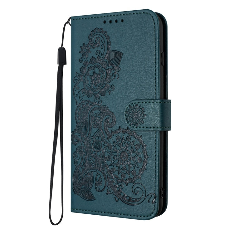 For Motorola Edge 5G 2024 Datura Flower Embossed Flip Leather Phone Case(Dark Green) - Motorola Cases by buy2fix | Online Shopping UK | buy2fix