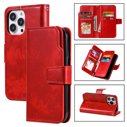 For iPhone 16 Pro Max Tri-Fold 9-Card Wallets Leather Phone Case(Red) - iPhone 16 Pro Max Cases by buy2fix | Online Shopping UK | buy2fix