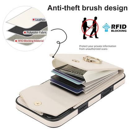 For iPhone 16 Plus Ring Holder RFID Card Slot Phone Case(Beige) - iPhone 16 Plus Cases by buy2fix | Online Shopping UK | buy2fix