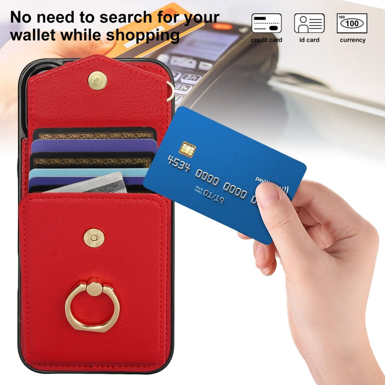 For iPhone 16 Ring Holder RFID Card Slot Phone Case(Red) - iPhone 16 Cases by buy2fix | Online Shopping UK | buy2fix