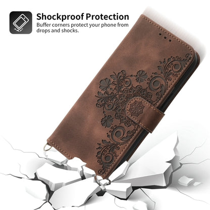 For Motorola Moto G Stylus 5G 2024 Skin-feel Flowers Embossed Wallet Leather Phone Case(Brown) - Motorola Cases by buy2fix | Online Shopping UK | buy2fix