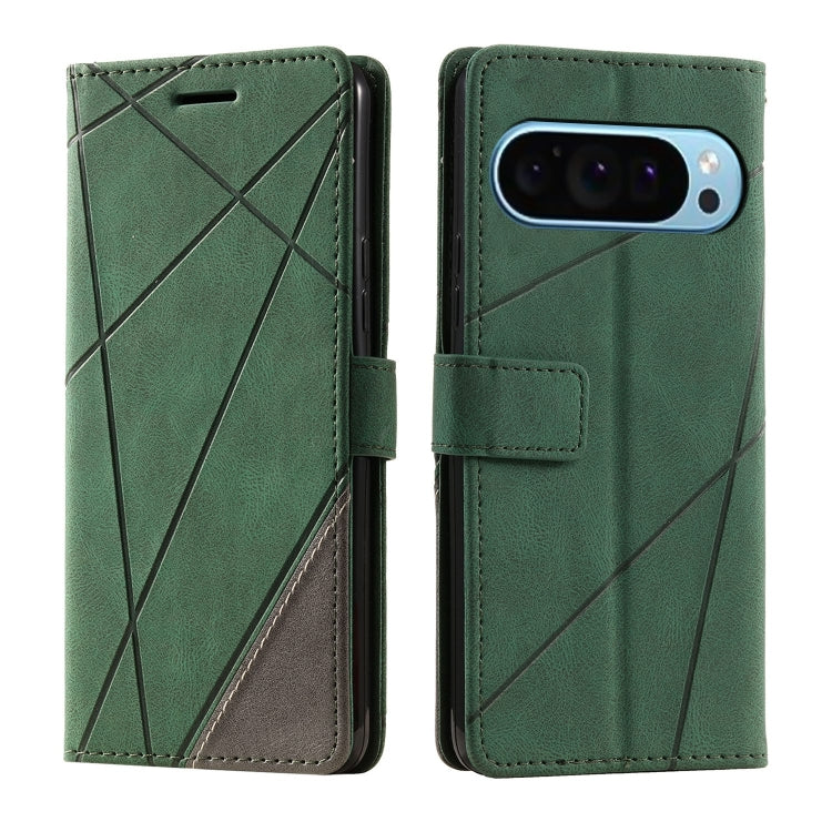 For Google Pixel 9 Pro Skin Feel Splicing Leather Phone Case(Green) - Google Cases by buy2fix | Online Shopping UK | buy2fix