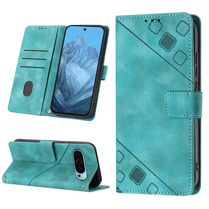 For Google Pixel 9 / 9 Pro Skin-feel Embossed Leather Phone Case(Green) - Google Cases by buy2fix | Online Shopping UK | buy2fix