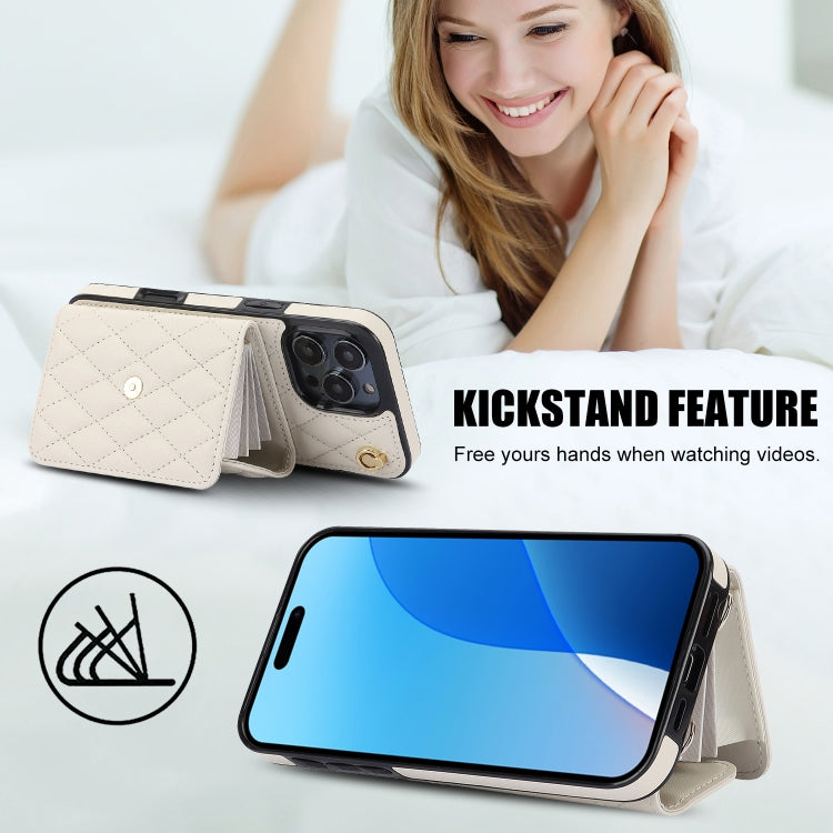 For iPhone 16 Pro Crossbody Rhombic Horizontal Wallet Leather Phone Case(White) - iPhone 16 Pro Cases by buy2fix | Online Shopping UK | buy2fix