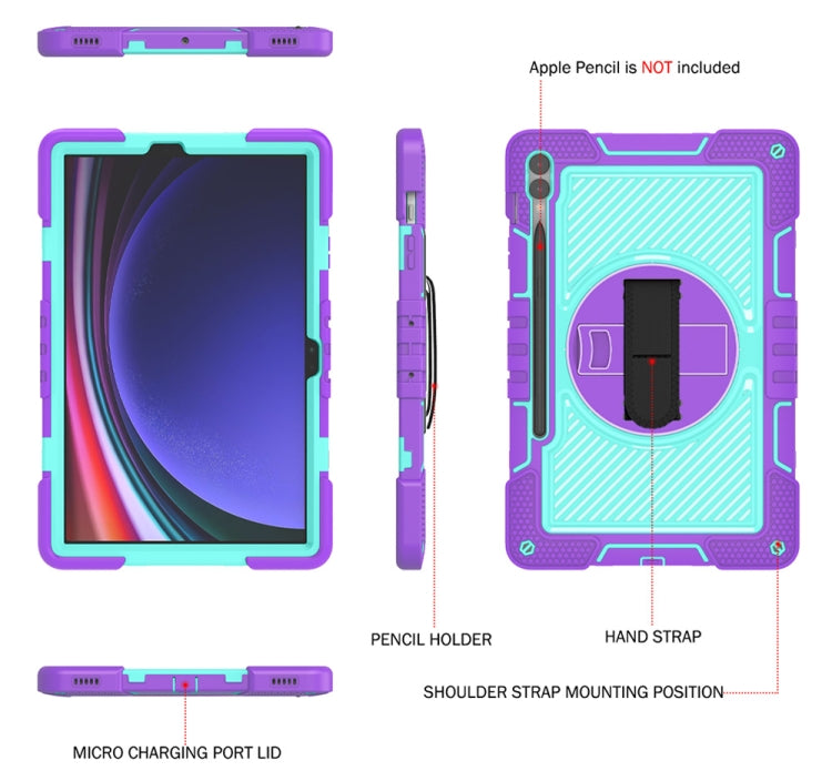 For Samsung Galaxy Tab S9+ 360 Degree Rotation PC Contrast Silicone Tablet Case(Purple + Mint Green) - Galaxy Tab S9+ Cases by buy2fix | Online Shopping UK | buy2fix