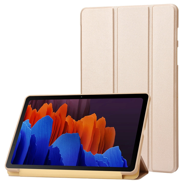 For Samsung Galaxy Tab S9 3-Fold Holder Silicone Leather Tablet Case(Gold) - Galaxy Tab S9 Cases by buy2fix | Online Shopping UK | buy2fix