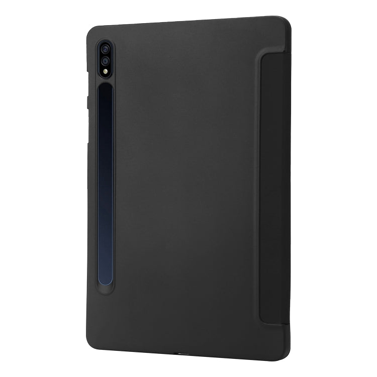 For Samsung Galaxy Tab S9 3-Fold Holder Silicone Leather Tablet Case(Black) - Galaxy Tab S9 Cases by buy2fix | Online Shopping UK | buy2fix