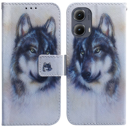 For Motorola Edge 2024 Coloured Drawing Flip Leather Phone Case(White Wolf) - Motorola Cases by buy2fix | Online Shopping UK | buy2fix