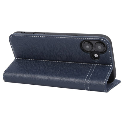 For iPhone 16 GEBEI Top-grain Horizontal Flip Leather Phone Case(Blue) - iPhone 16 Cases by GEBEI | Online Shopping UK | buy2fix