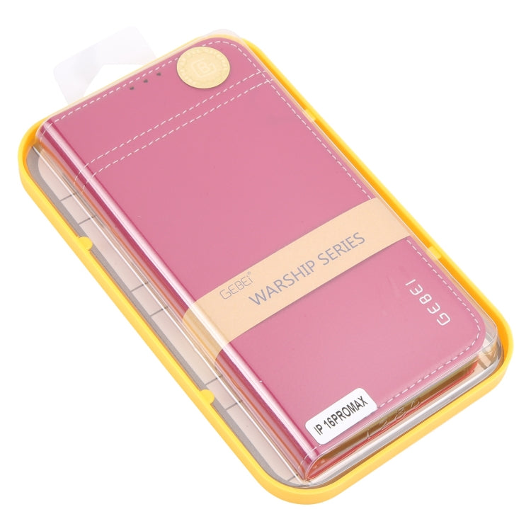 For iPhone 16 Pro Max GEBEI Top-grain Horizontal Flip Leather Phone Case(Rose Red) - iPhone 16 Pro Max Cases by GEBEI | Online Shopping UK | buy2fix