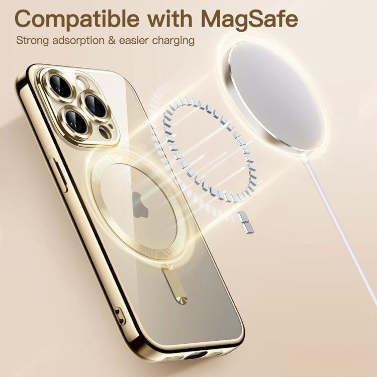 For iPhone 16 Pro Transparent Electroplated Magsafe Magnetic TPU Phone Case(Gold) - iPhone 16 Pro Cases by buy2fix | Online Shopping UK | buy2fix