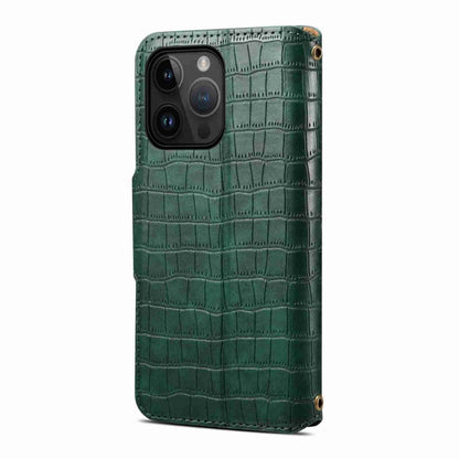 For iPhone 15 Pro Max Denior Crocodile Texture Oil Edge Leather Phone Case(Green) - iPhone 15 Pro Max Cases by Denior | Online Shopping UK | buy2fix