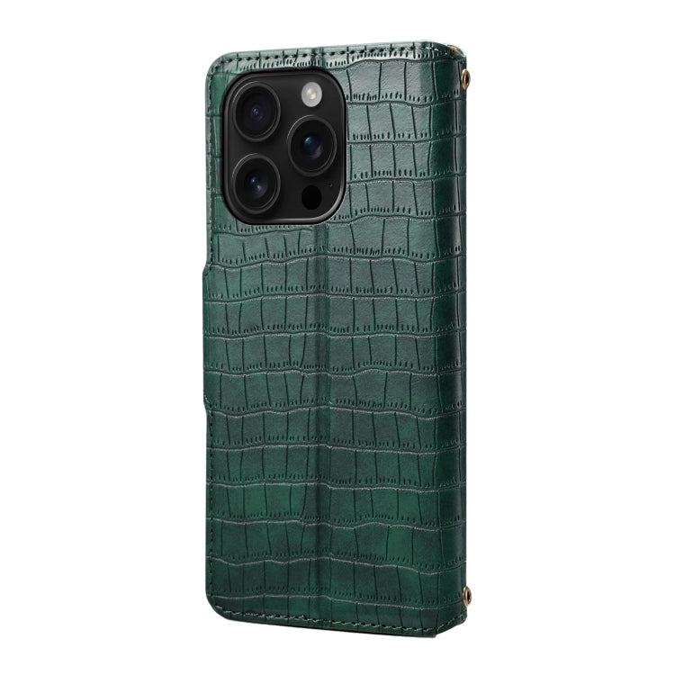 For iPhone 16 Pro Denior Crocodile Texture Oil Edge Leather Phone Case(Green) - iPhone 16 Pro Cases by Denior | Online Shopping UK | buy2fix