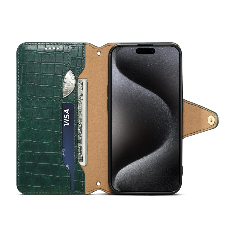 For iPhone 16 Pro Denior Crocodile Texture Oil Edge Leather Phone Case(Green) - iPhone 16 Pro Cases by Denior | Online Shopping UK | buy2fix