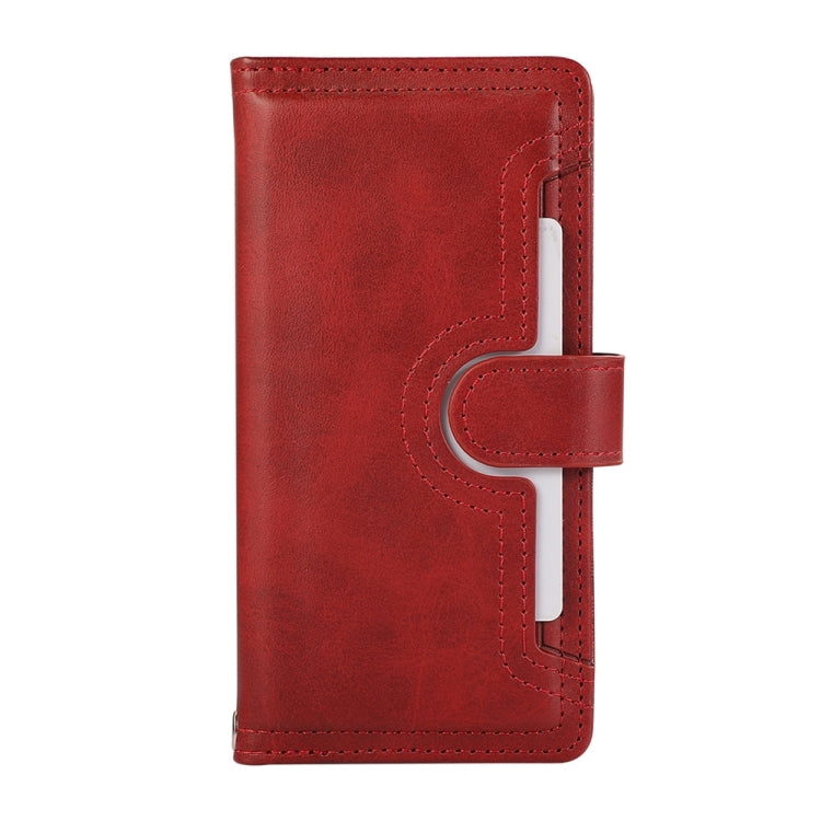 For iPhone 16 Wristband Card Slot Leather Phone Case(Red) - iPhone 16 Cases by buy2fix | Online Shopping UK | buy2fix