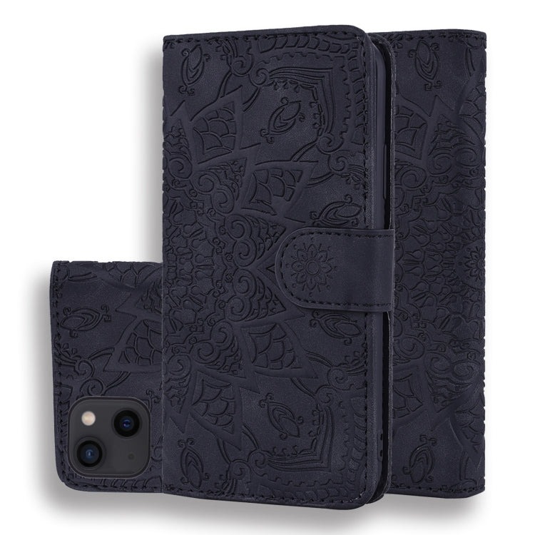 For iPhone 16 Pro Mandala Embossed Dual-Fold Calf Leather Phone Case(Black) - iPhone 16 Pro Cases by buy2fix | Online Shopping UK | buy2fix