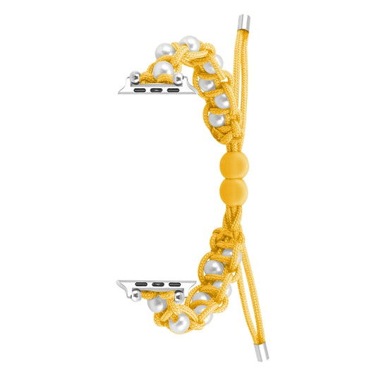 For Apple Watch Ultra 49mm Paracord Gypsophila Beads Drawstring Braided Watch Band(Yellow) - Watch Bands by buy2fix | Online Shopping UK | buy2fix