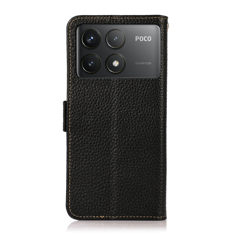 For Xiaomi Redmi K70 Pro KHAZNEH Side-Magnetic Litchi Genuine Leather RFID Phone Case(Black) - K70 Pro Cases by buy2fix | Online Shopping UK | buy2fix