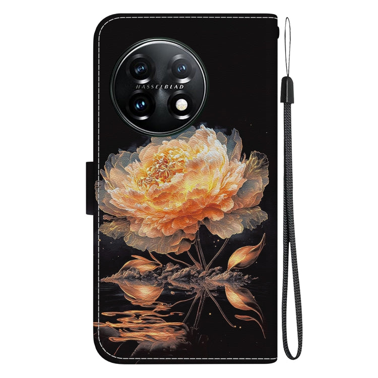 For OnePlus 11 Crystal Texture Colored Drawing Leather Phone Case(Gold Peony) - OnePlus Cases by buy2fix | Online Shopping UK | buy2fix