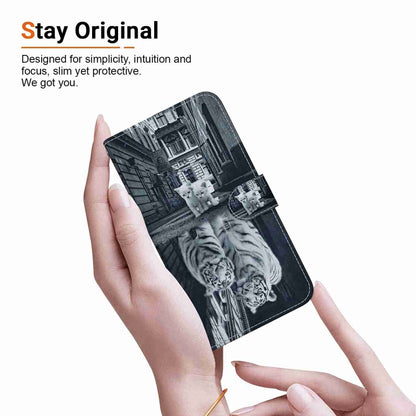 For OnePlus 11 Crystal Texture Colored Drawing Leather Phone Case(Cat Tiger Reflection) - OnePlus Cases by buy2fix | Online Shopping UK | buy2fix