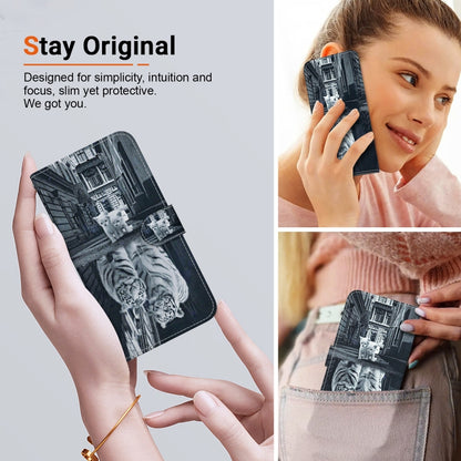 For Google Pixel 9 Pro Crystal Texture Colored Drawing Leather Phone Case(Cat Tiger Reflection) - Google Cases by buy2fix | Online Shopping UK | buy2fix