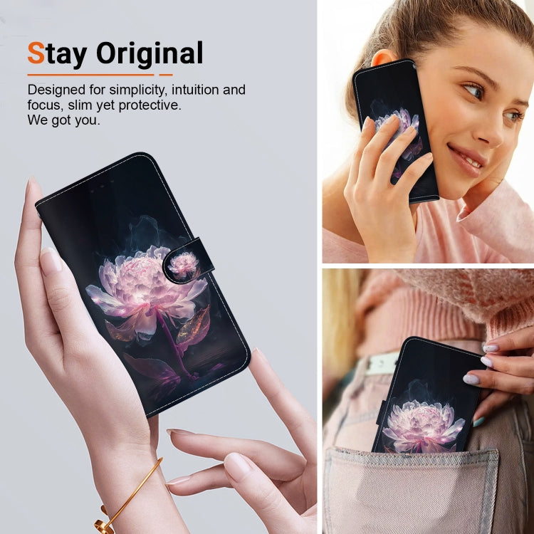 For Google Pixel 9 Crystal Texture Colored Drawing Leather Phone Case(Purple Peony) - Google Cases by buy2fix | Online Shopping UK | buy2fix