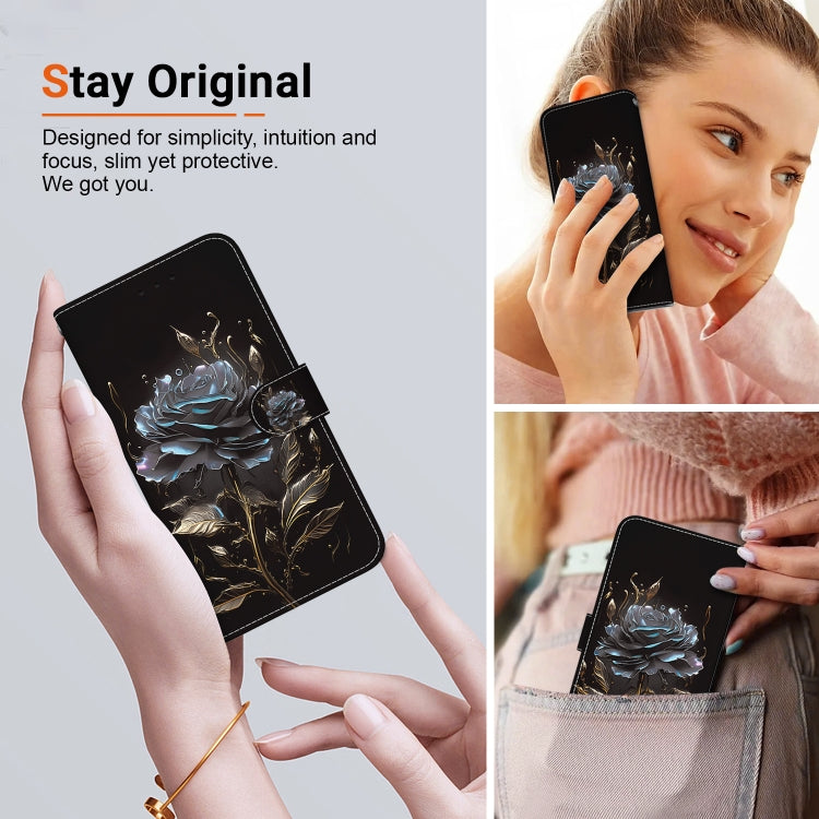 For Google Pixel 9 Crystal Texture Colored Drawing Leather Phone Case(Black Rose) - Google Cases by buy2fix | Online Shopping UK | buy2fix