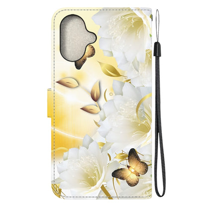 For iPhone 16 Plus Crystal Texture Colored Drawing Leather Phone Case(Gold Butterfly Epiphyllum) - iPhone 16 Plus Cases by buy2fix | Online Shopping UK | buy2fix