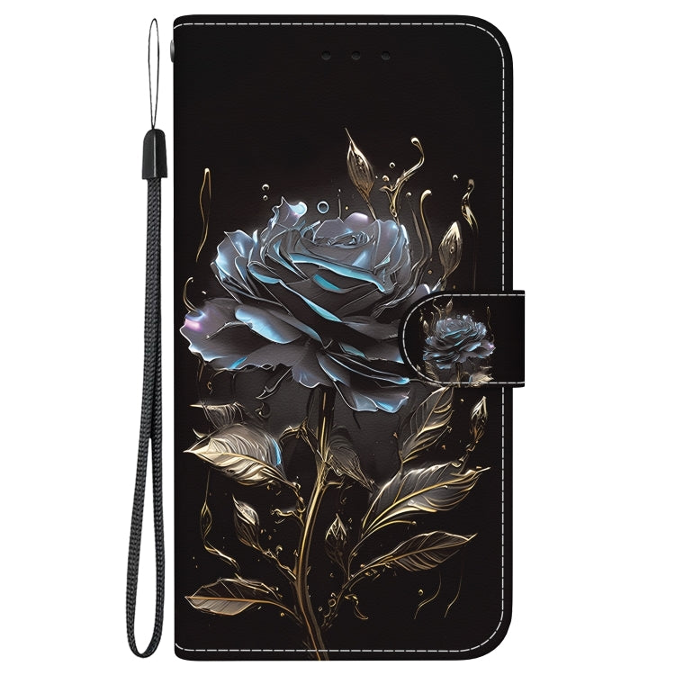 For iPhone 16 Pro Crystal Texture Colored Drawing Leather Phone Case(Black Rose) - iPhone 16 Pro Cases by buy2fix | Online Shopping UK | buy2fix