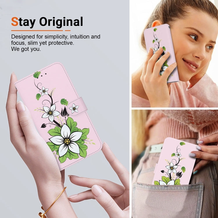 For iPhone 16 Pro Max Crystal Texture Colored Drawing Leather Phone Case(Lily) - iPhone 16 Pro Max Cases by buy2fix | Online Shopping UK | buy2fix