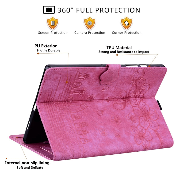 For Samsung Galaxy Tab S9 FE+ Cartoon Sakura Cat Embossed Leather Tablet Case(Rose Red) - Galaxy Tab S9 FE+ by buy2fix | Online Shopping UK | buy2fix