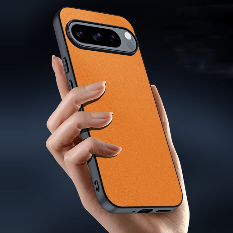 For Google Pixel 9 / 9 Pro Ultra-thin Plain Skin Leather Phone Case(Orange) - Google Cases by buy2fix | Online Shopping UK | buy2fix