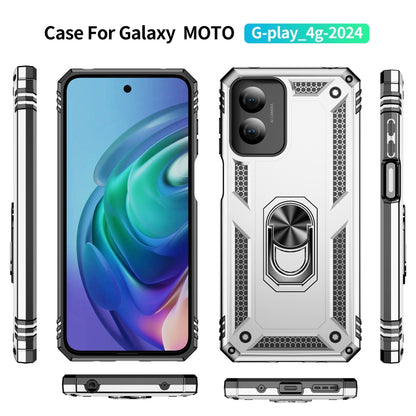 For Motorola Moto G Play 4G 2024 Shockproof TPU + PC Phone Case with Holder(Silver) - Motorola Cases by buy2fix | Online Shopping UK | buy2fix