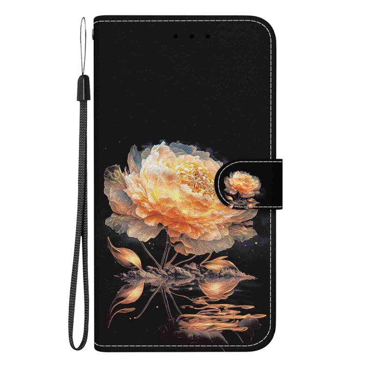 For Motorola Edge 2024 Crystal Texture Colored Drawing Leather Phone Case(Gold Peony) - Motorola Cases by buy2fix | Online Shopping UK | buy2fix