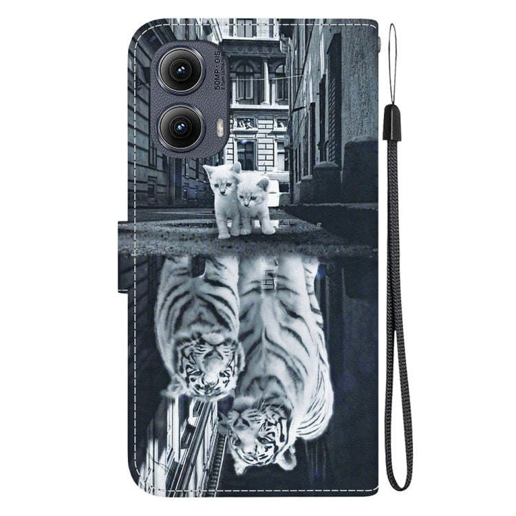 For Motorola Edge 2024 Crystal Texture Colored Drawing Leather Phone Case(Cat Tiger Reflection) - Motorola Cases by buy2fix | Online Shopping UK | buy2fix