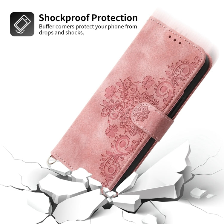 For iPhone 16e Skin-feel Flowers Embossed Wallet Leather Phone Case(Pink) - iPhone 16e Cases by buy2fix | Online Shopping UK | buy2fix