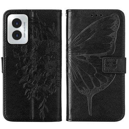 For Motorola Moto G Play 4G 2024 Embossed Butterfly Leather Phone Case(Black) - Motorola Cases by buy2fix | Online Shopping UK | buy2fix